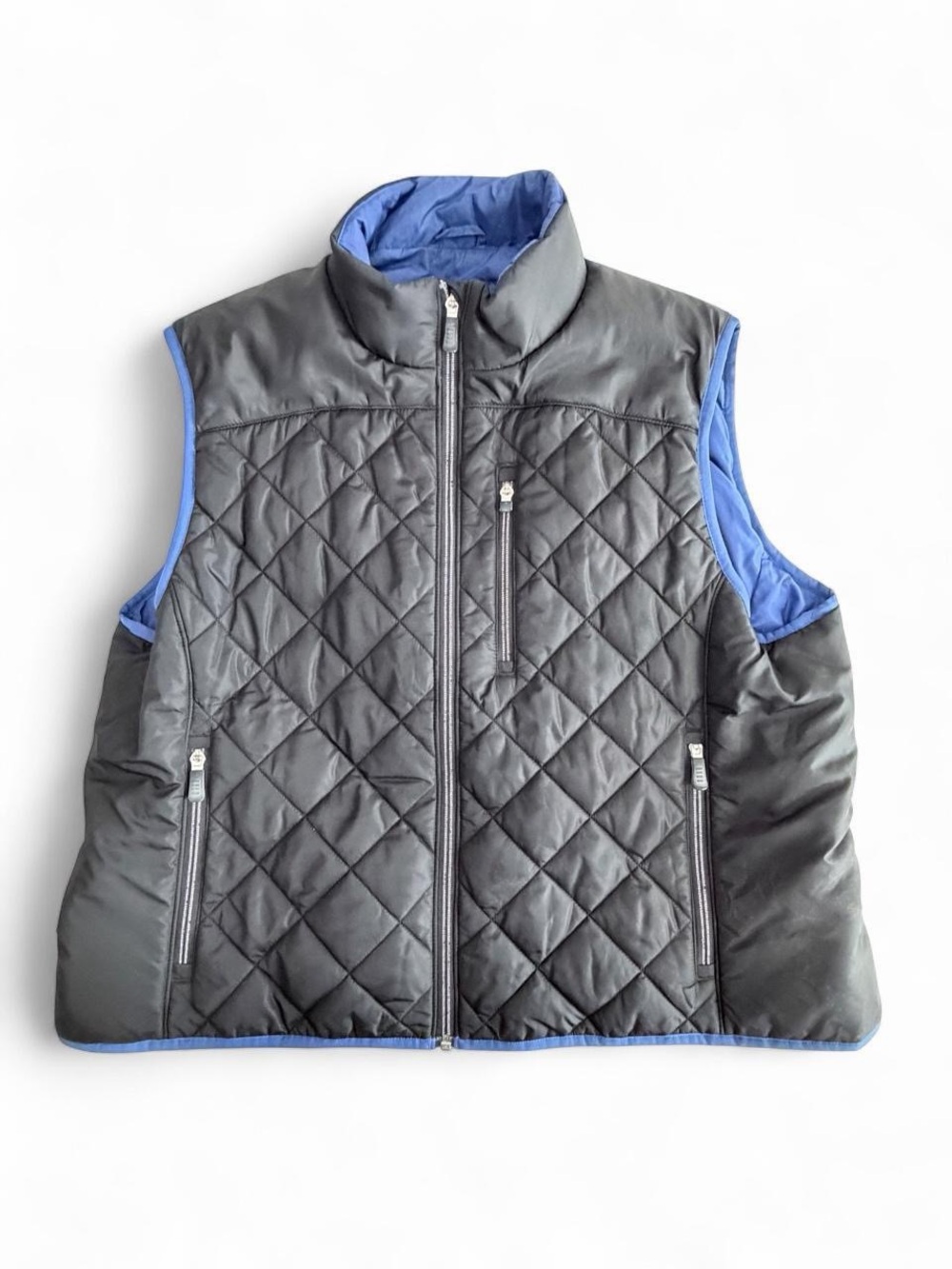 Lands' End Black Quilted Vest with Blue Lining
